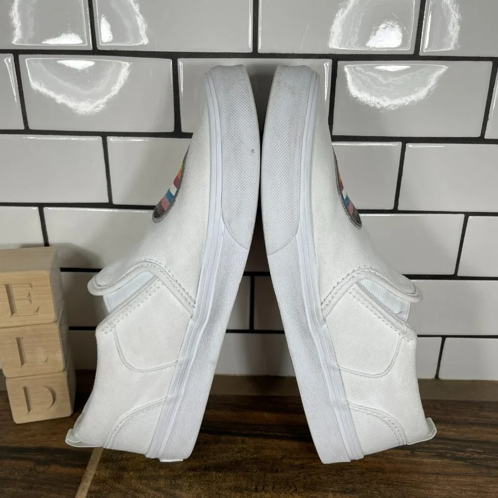 Vans Asher Pride Youth Girl's Size 5 Shoes Glitter Rainbow White Slip On Sneaker